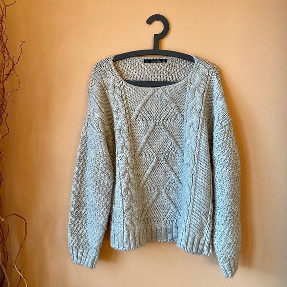 ZARA CABLE Chunky KNIT SWEATER in TAUPE GREY/TAN - Picture 1 of 7